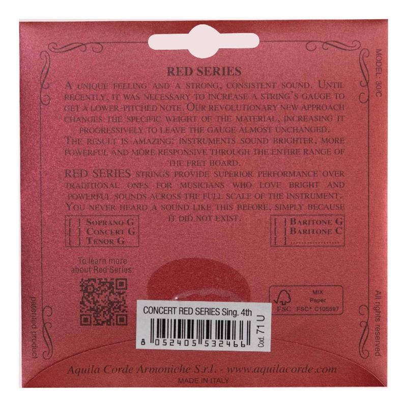 Струна для укулеле концертного Aquila Red 71U Low G