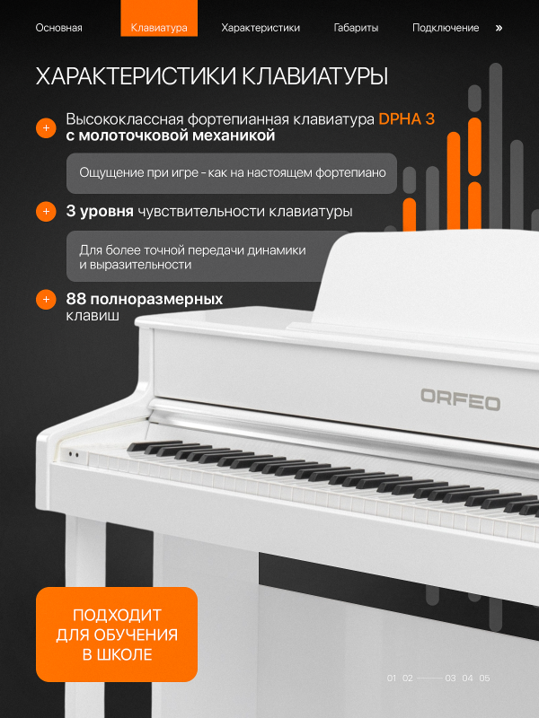 Цифровое пианино Orfeo E-12 белое, с наушниками