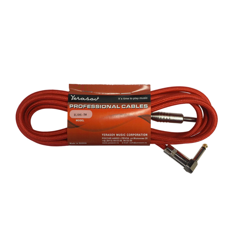 Инструментальный кабель Yerasov 3LUXE-3m-RD, джек - джек угловой, 3 м