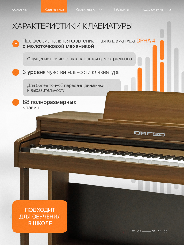 Цифровое пианино Orfeo Eurydice E-22 орех, с наушниками