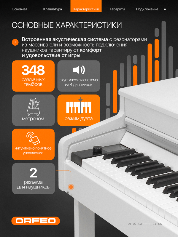 Цифровое пианино Orfeo Eurydice E-22 белое, с наушниками