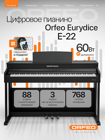 Цифровое пианино Orfeo Eurydice E-22 черное, с наушниками