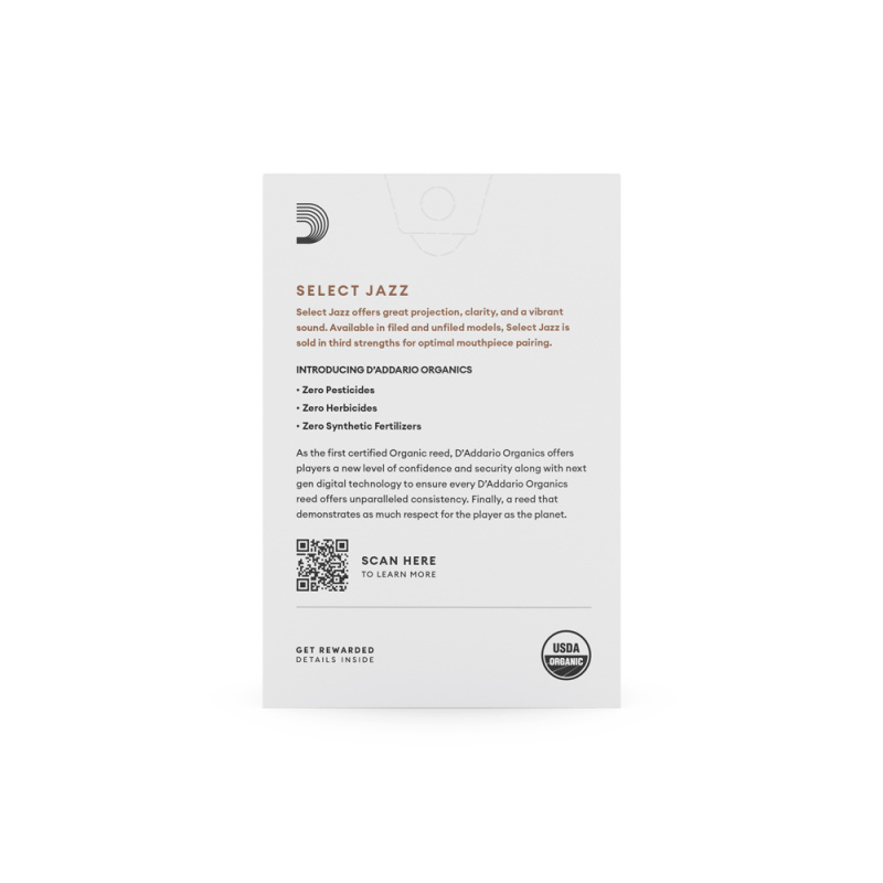 Трости для альт саксофона D'Addario Organic Select Jazz Unfiled №3H (10 шт)